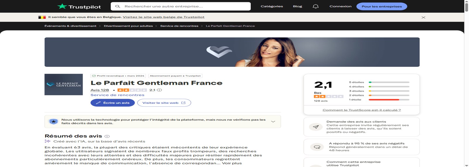 Avis Trustpilot sur Le Parfait Gentleman