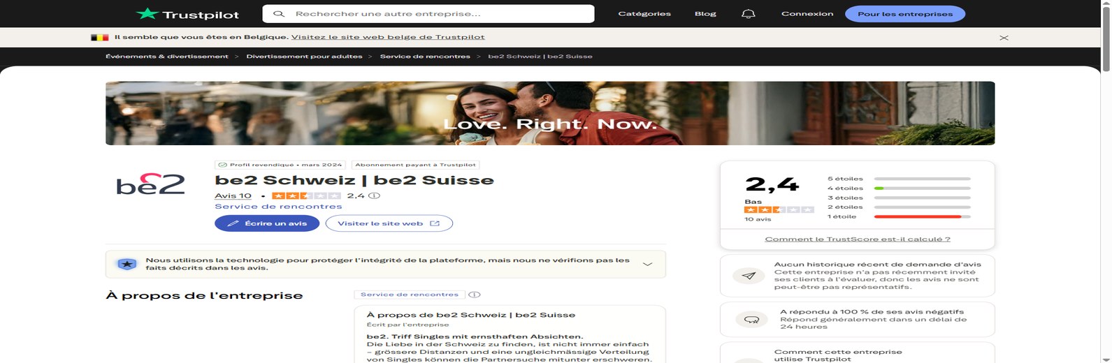 Avis Trustpilot sur Be2