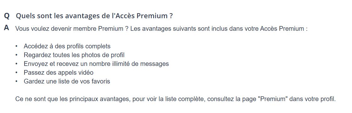 Extrait de la FAQ de C-Date : les avantages d'un abonnement Premium