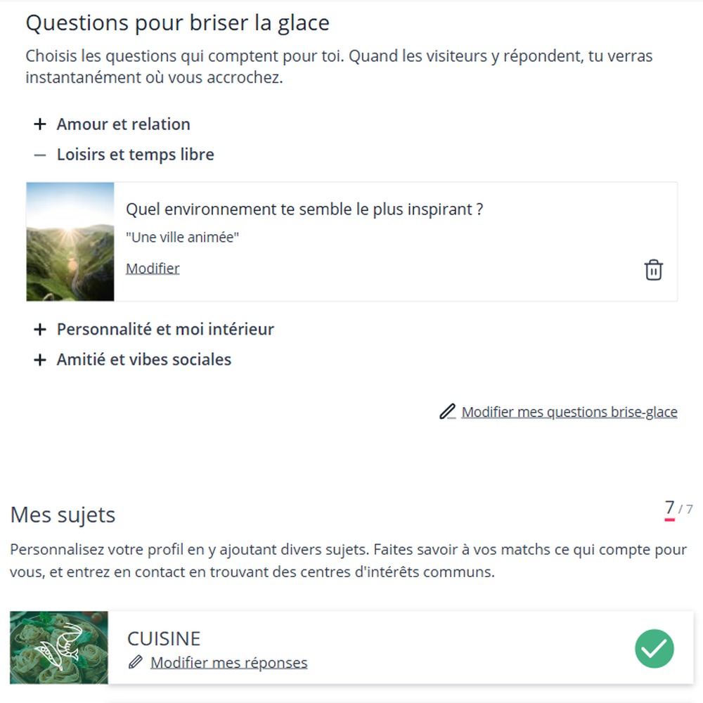 Rubrique valeurs du profil Be2